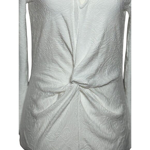 Nic+Zoe Womens Size S White Embossed Twist Front V-Neck Top Long Sleeve Stretch - Picture 5 of 8